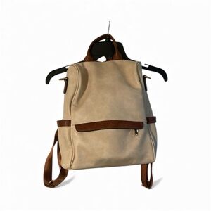 Love Deliver Cream & Brown Vegan Leather backpack with 2 zippered pockets